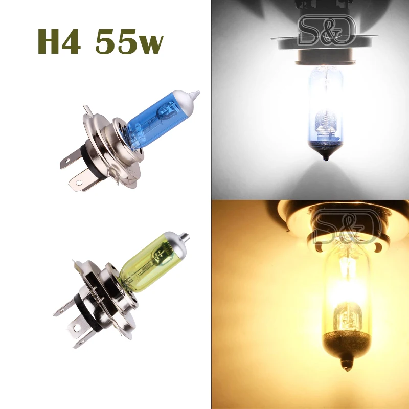 2pcs H4 Halogen Lamp Super Bright White Fog Halogen Bulb 55W DC 12V White Yellow Amber 6000K 3000K Car Styling Car Light Source