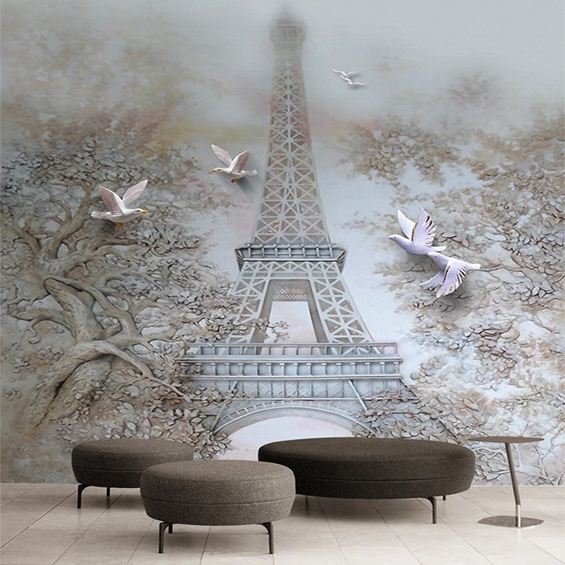 

Custom Mural Wallpaper European Style 3D Stereo Building Tower White Pigeon Photo Wall Mural Living Room Study Background Fresco