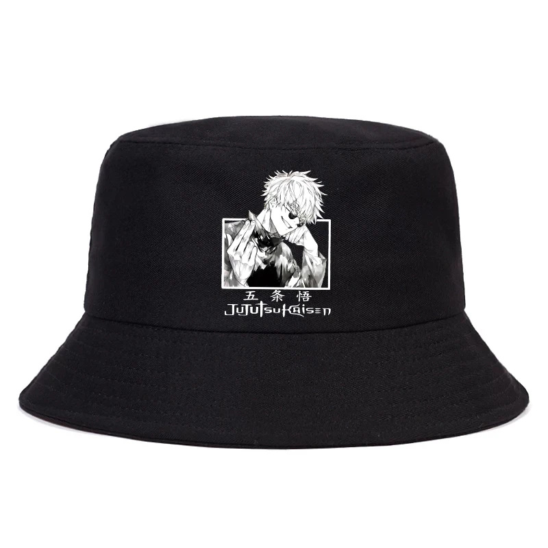 Anime Gojo Jujutsu Kaisen Hot Print Bucket Hat Women Fashion Fishing Bob Hats For Men Harajuku Sunscreen Sun Men\'S Fisherman Cap