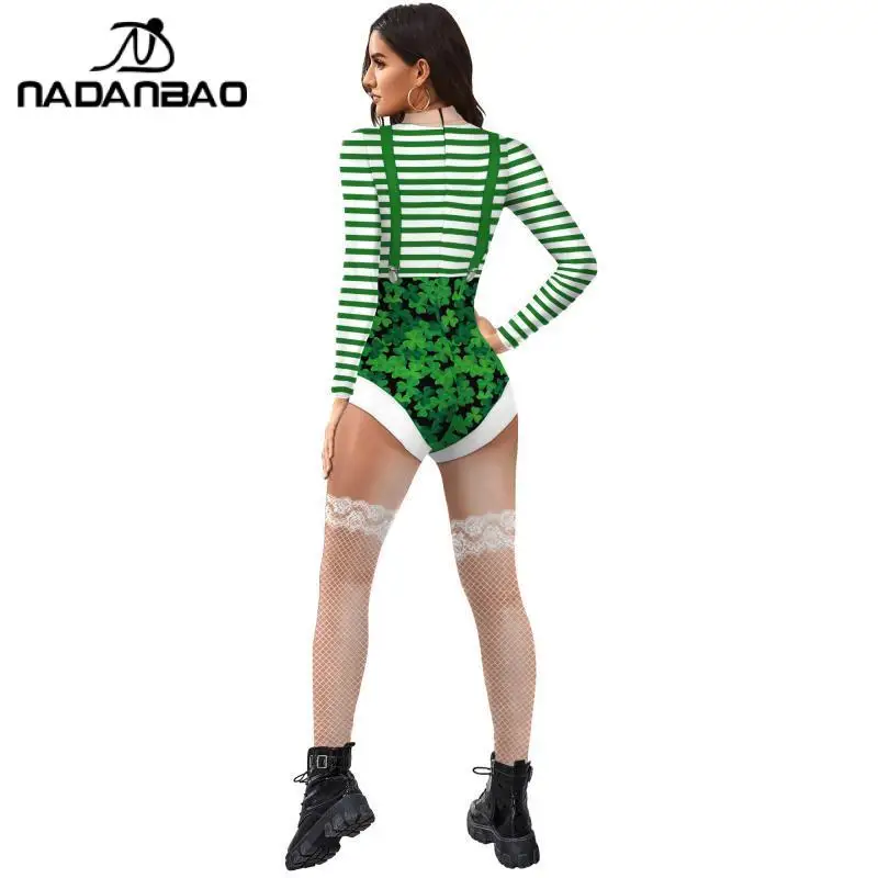 NADANBAO Mới Saint Patrick Trang Phục Nữ Giáng Sinh Cho Hiếu Khoan Catsuit St Đảng Cosplay Playwear Ireland ST Patrick Ngày Jumpsuit