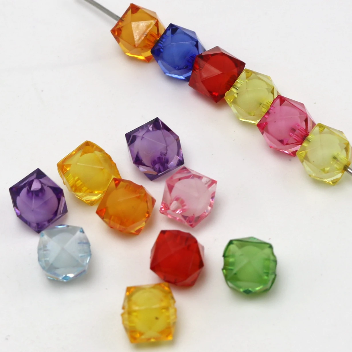 Mixed Color Acrylic Faceted  Charm Beads  