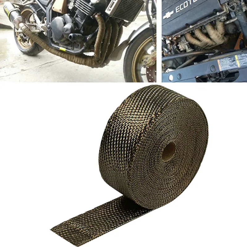 5M Roll Fiberglass Heat Shield Motorcycle Exhaust Thermal Tape Header Pipe Heat Wrap Tape Thermal Protection with Stainless Ties