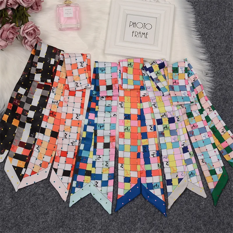 Horse Plaid 2023 New Design Brand Bag Scarf Women Hair Neck Skinny Scarf Foulard Femme Headband Neckerchief Fashion Wrist Towel