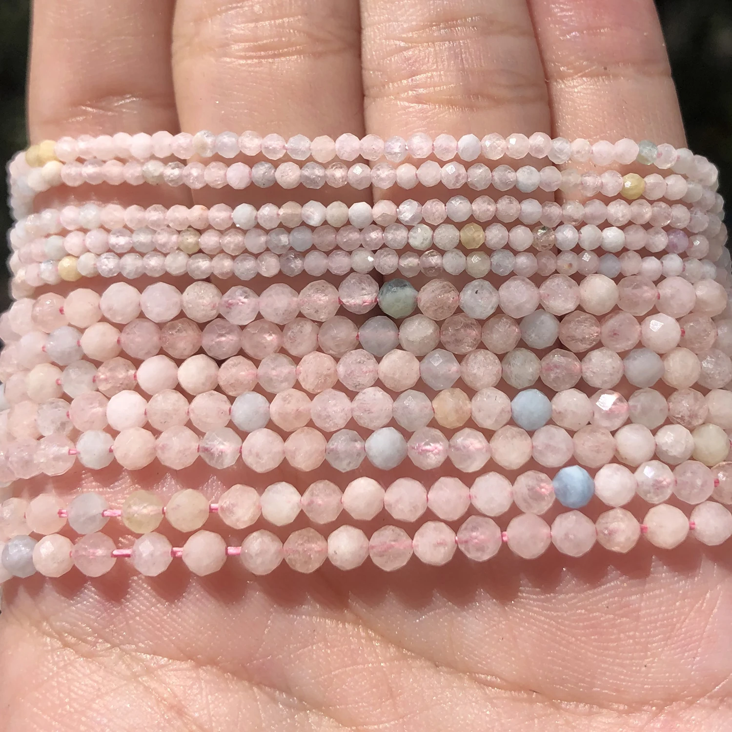 AA Natural Colorful Morganite Stone Beads Micro Faceted Small Round Loose Beads for DIY Jewelry Making Bracelet Beads Supplies