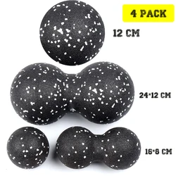 4 PACK Fitness Massage Ball (2 Pieces Lacrosse Peanut Balls+ 2 Piece Single Balls ) High Density Lightweight Pain Muscle Relieve