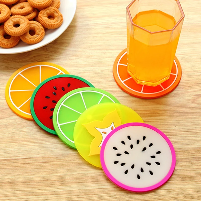 7Pcs/set Cute Coaster Fruit Shape Silicone Cup Pad Non Slip Bowl Mat Coaster Hot Drink Holder Placemat Heat Insulation Cup Pad