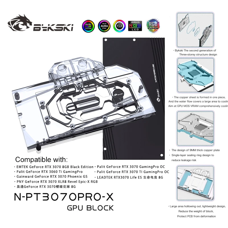 Bykski GPU Custom Water Cooling Block For Palit RTX 3070 GamingPro OC Full Cover Watercooler CPU GPU, N-PT3070PRO-X
