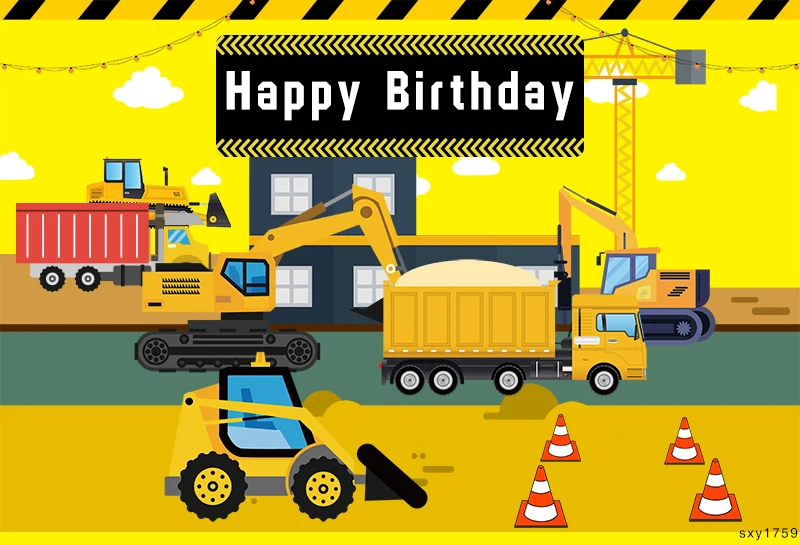 Tema de construção festa de aniversário foto pano de fundo escavadeira caminhão basculante fundo de aniversário bolo mesa menino decoração de aniversário banner