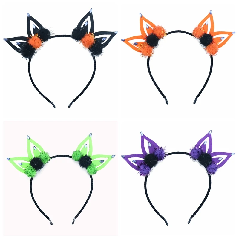 8pcs/Lot Halloween Pompon Cat Ear Hairbands Girl Kids Hair Festival Accessories Wholesale