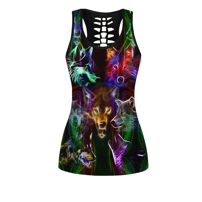 Dragon and wolf legging hollow tank combo Suit sexy Yoga Fitness Soft Legging Summer Women For Girl 02