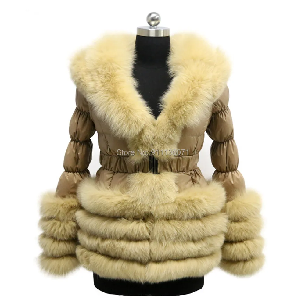 Custom Free Shipping Woman And Children Puffer Jacket 4 Rows With Detached Hood Sleeves Real Fur Down Coat