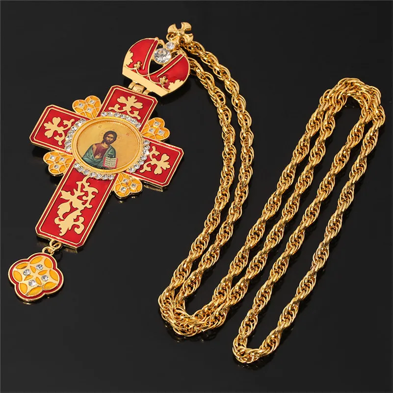 Fashion Cross Pendant Latest Design Catholic Orthodox Cross Pendants Jesus Big Badge Cross Necklace Handmade Necklace with Box