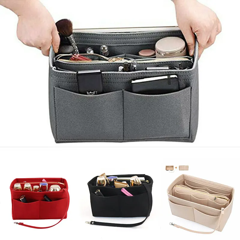 Organizador de maquillaje de marca, bolsa de inserción de fieltro para bolso, monedero interior de viaje, bolsa de cosméticos portátil, se adapta a