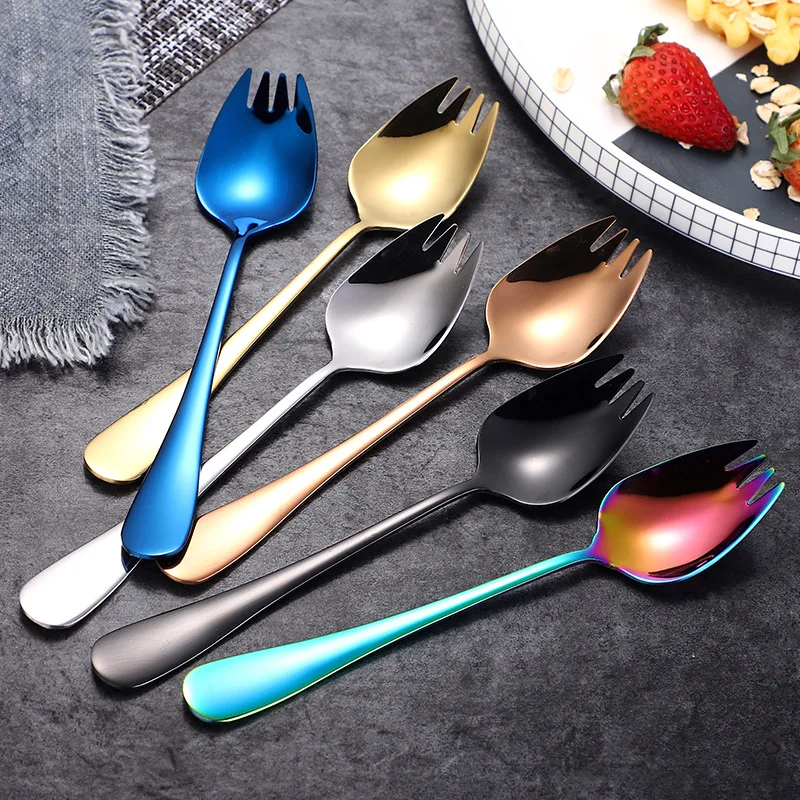 6 Colors Stainless Steel Fruit Salad Fork Coffee Dessert Spoon Ice Cream Scoop Western Cutlery Home Kitchen Tableware Utensils