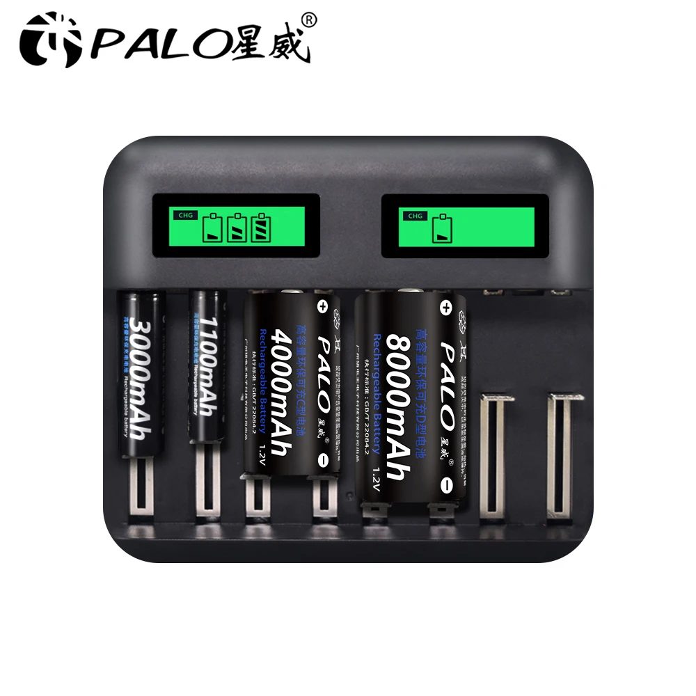 Palo – batterie Rechargeable de type C 1.2V, avec écran LCD, chargeur rapide pour batterie NiMh NiCd AA AAA SC C D 1.2V
