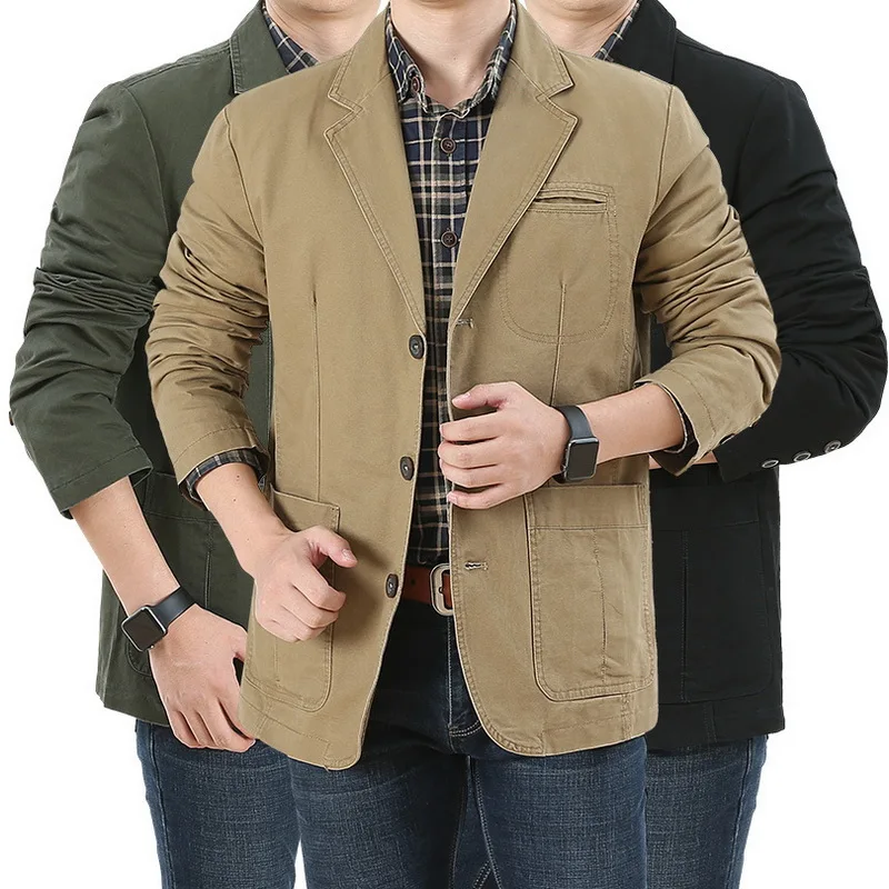 Men Blazer Business Suit Loose Jacket Cotton Denim Bomber Military Jackets Men Outwear Asia Size M-5XL