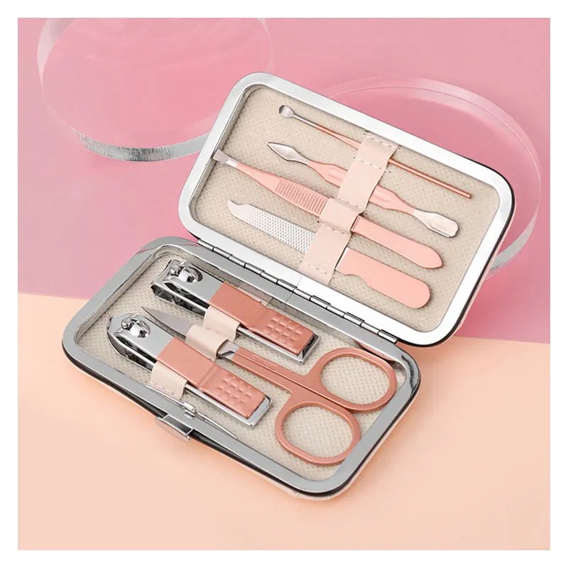 Stainless Steel 7-18pcs Nail Clip Set Stainless Steel Nail Scissors Clipper Cutter Trimmer Manicure Fingernail Toenail Pink