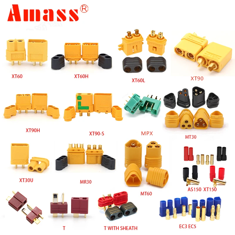 AMASS 10pcs XT60  XT90 XT60H XT60L XT60U  XT30U XT30PB XT90S T  EC3 EC5 AS150 XT150 MT30 MT60 MR30 MPX Plug For Lipo Battery