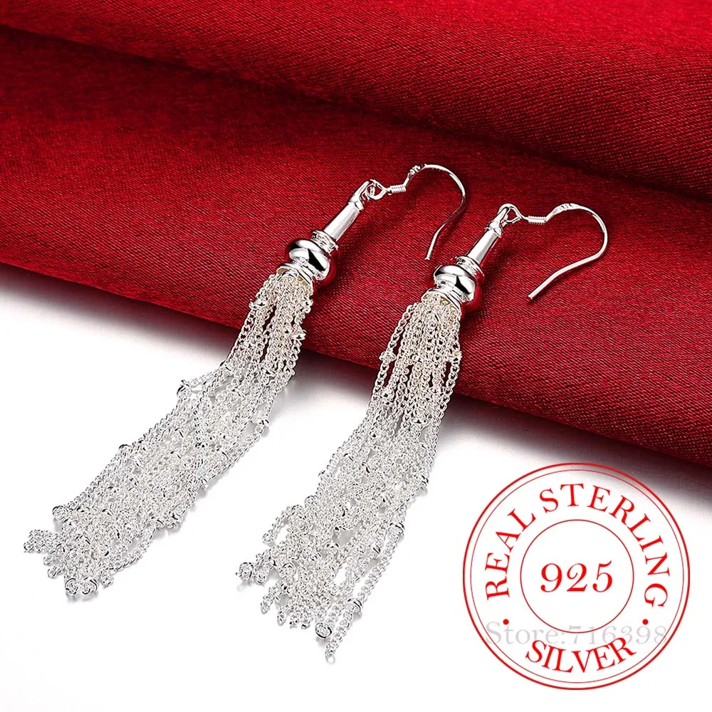 New Arrival Korean 925 Sterling Silver Vintage Long Tassel Dangle Earrings For Women 2023 Engagement Wedding Party Jewelry Gift