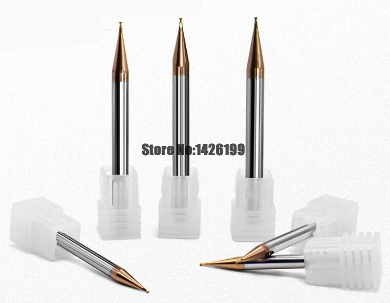 1pc Micro End Mill 0.2 millimetri 0.3 millimetri 0.4 0.5 0.6 0.7 0.8 0.9 millimetri 2 flauti Carburo HRC60 piatto Quadrato di Fresatura CNC Frese e taglierine per micro SIM Sprial Router