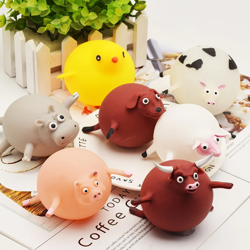 Creative Soft Rubber Inflatable Chicken Hippo Pop Up Animal Blow Balloon Animal Stress Relief Squeeze Toy Prank Gift