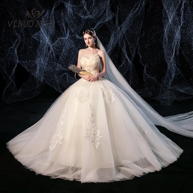 NLNUO NISA-Vestido de Novia de encaje de Organza, traje de novia de tul Vintage sin tirantes, barato, 2023