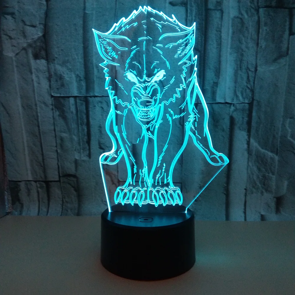 Wolf 3D Table Lamp Colorful Touch Remote Control LED Visual Light Creative Birthday Christmas Gift  Bedroom Decor 3D Night Light