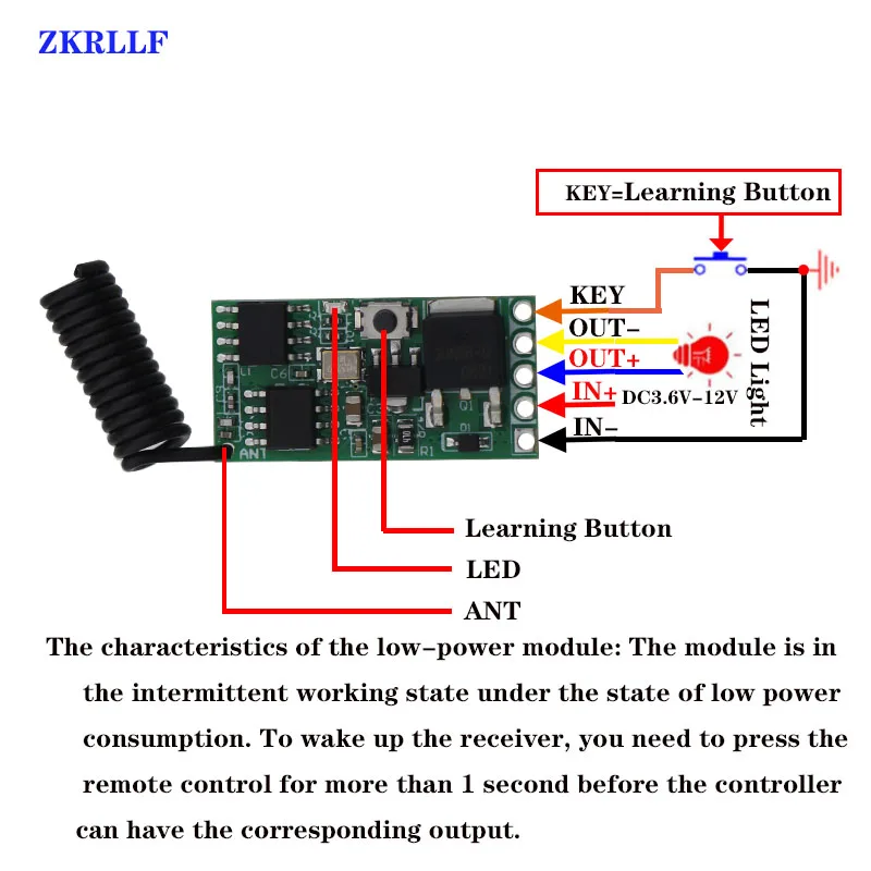 433mhz DC 3.6V 5V 9V 12V 1CH Power Saving Mode Mini Wireless RF Remote Control Switch LED Lamp Controller Receiver Transmitter