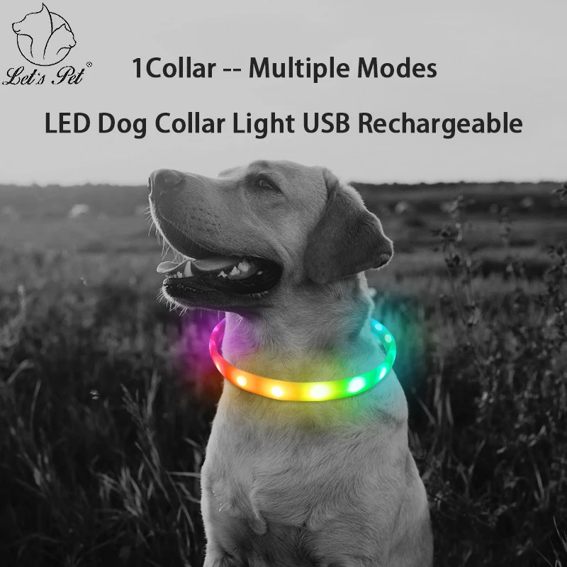 

Marquee USB Rechargeable Dog Collar Light Night Safety Adjustable Multi-Mode Soft Glowing LED Dog Collar Luminous Pets Harnesses