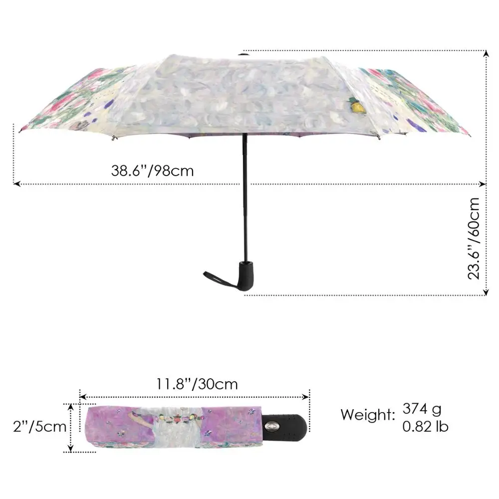 Fully Automatic Women Rain Umbrella Gustav Klimt Oil Painting Umbrella Three Folding Portable Umbrella Sun Protection Parasol