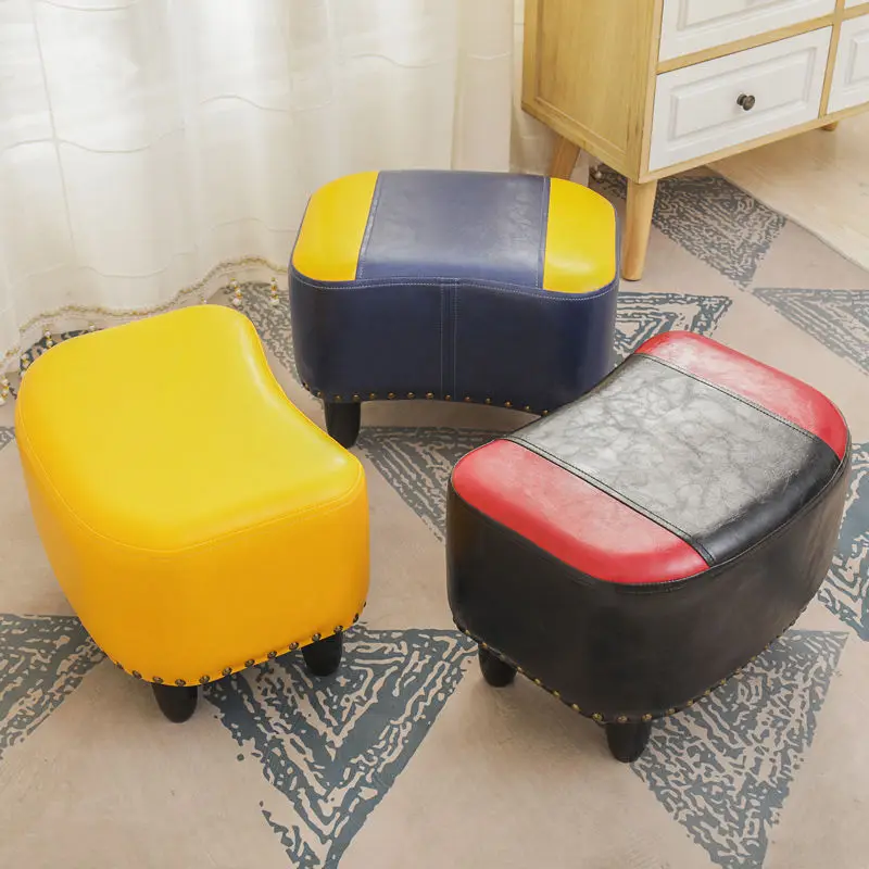 Furniture For Home Ottoman American PU Stool Creative Sofa Stool Low Stool Solid Wood Pedals Pouf For Sitting Office Footrest