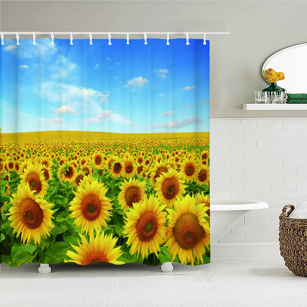 Sunflower Shower Curtains Bathroom Curtain Flower landscape Waterproof Bath Screens large Size 300X180 Shower Curtain With Hooks