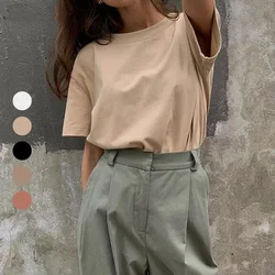 Women Vintage Solid Loose T Shirt Casual Short Sleeve O Neck Harajuku Blouse and Shirts Streetwear Loose Tee Shirts OVersized