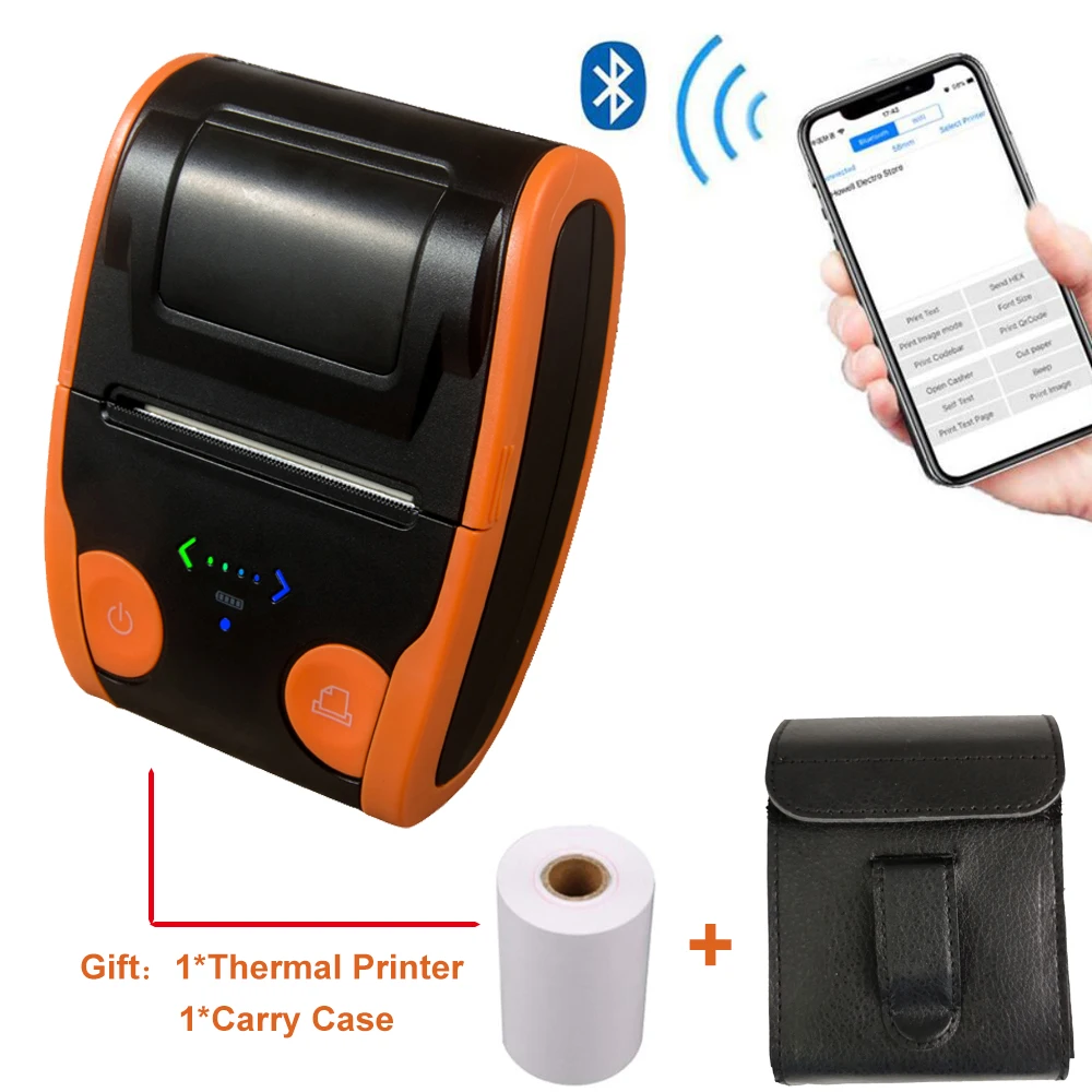 Free Shipping Wireless Mini Thermal Printer USB Bluetooth Label 58mm Thermal Paper Printer