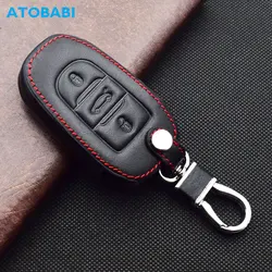 Leather Car Key Case For Peugeot 3008 308 5008 DS DS4 DS5 Citroen C4 3 Button Smart Keyless Entry Remote Control Protector Cover