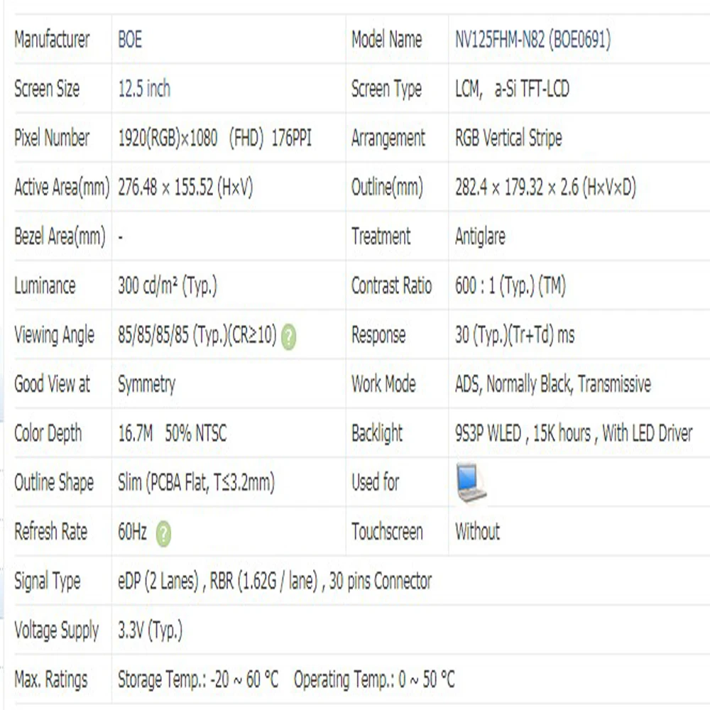 الأصلي 12.5 بوصة 1920x1080IPS FHD EDP شاشة لاب توب LCD مصفوفة NV125FHM-N82 صالح N125HCE-GN1 B125HAN02.2 LTN125HL02 LTN125HL05