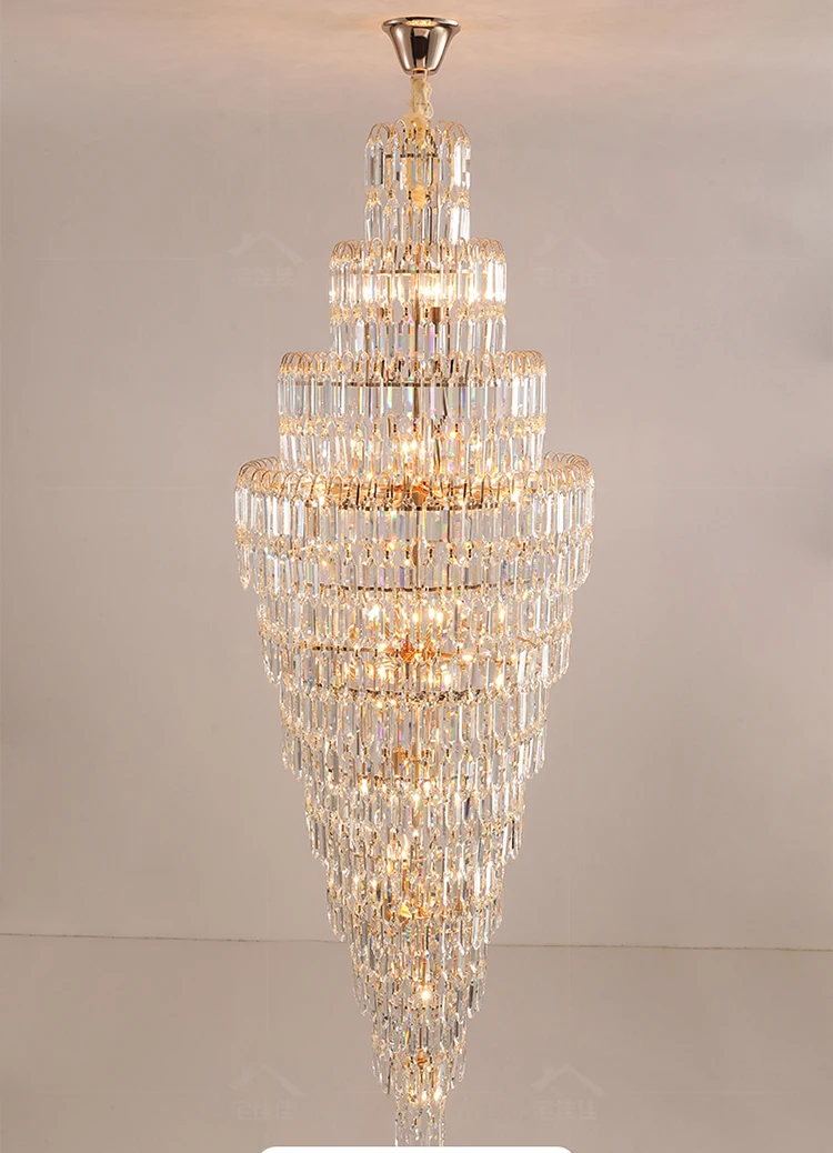 

Smoke Gray Crystal Chandelier Deluxe Living Room Lamp Hotel Duplex Building Decorative Stair Long Chandelier