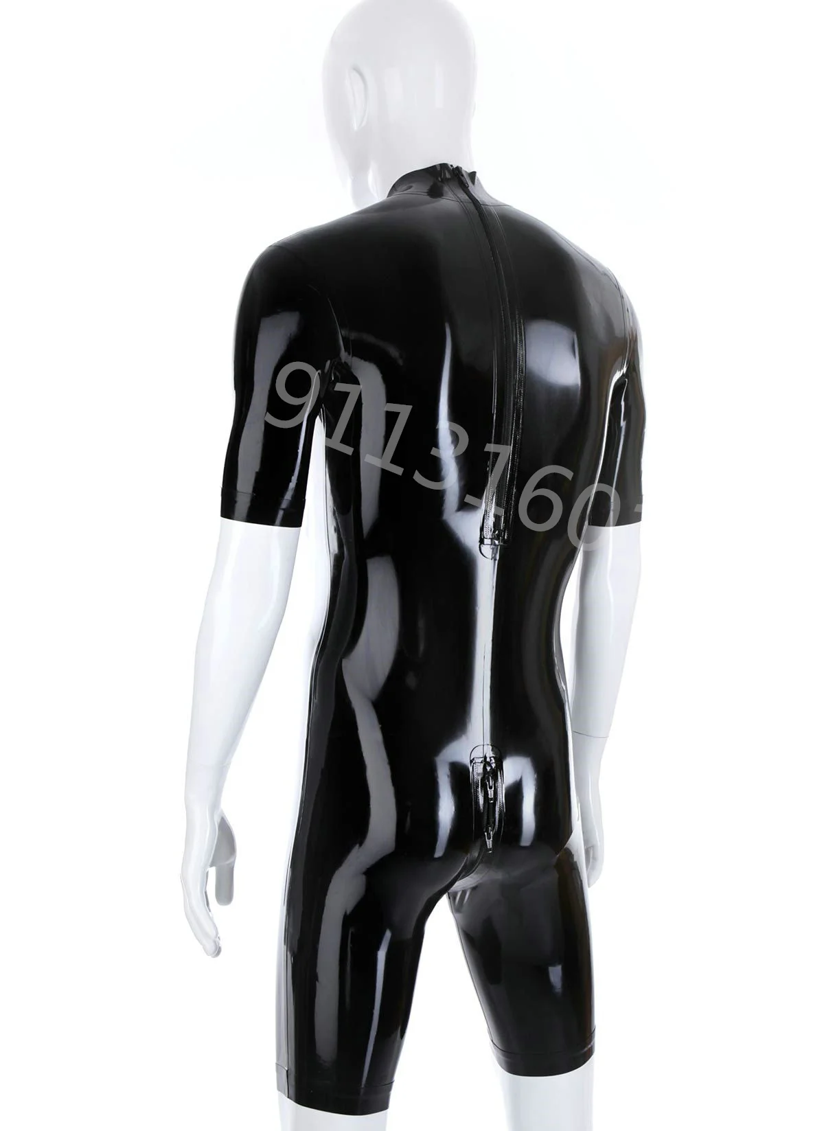 Half Sleeve Latex Catsuit Sexy Rubber Bodysuits  Pants Men’s Black Tight Clothing Fetish Jumpsuit Athletic Wear Hot Sell