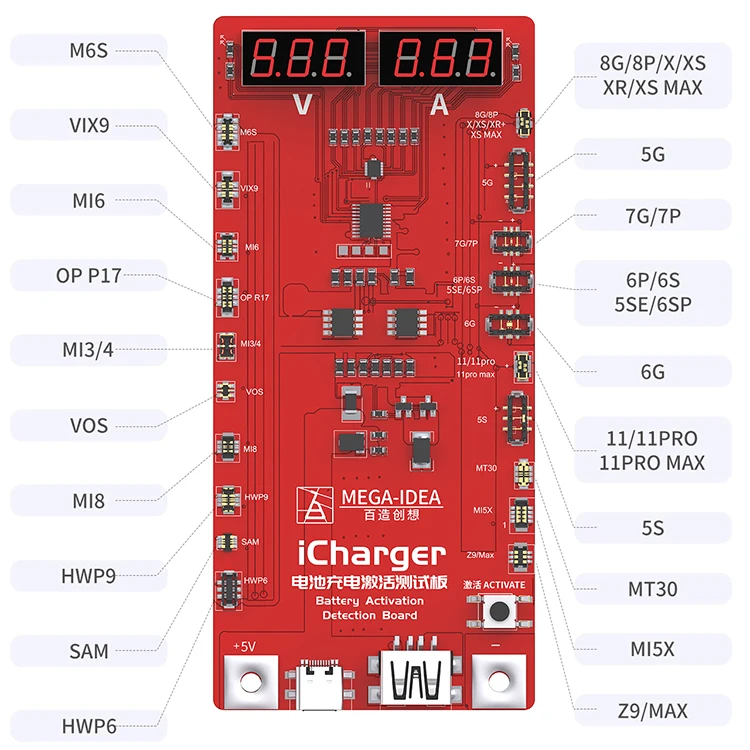Qianli iCharger Battery Activation Board  for iPhone 4-8 Xs Xsmax XR 11 Pro Promax Samsung Xiaomi Circuit Board Charging Tester