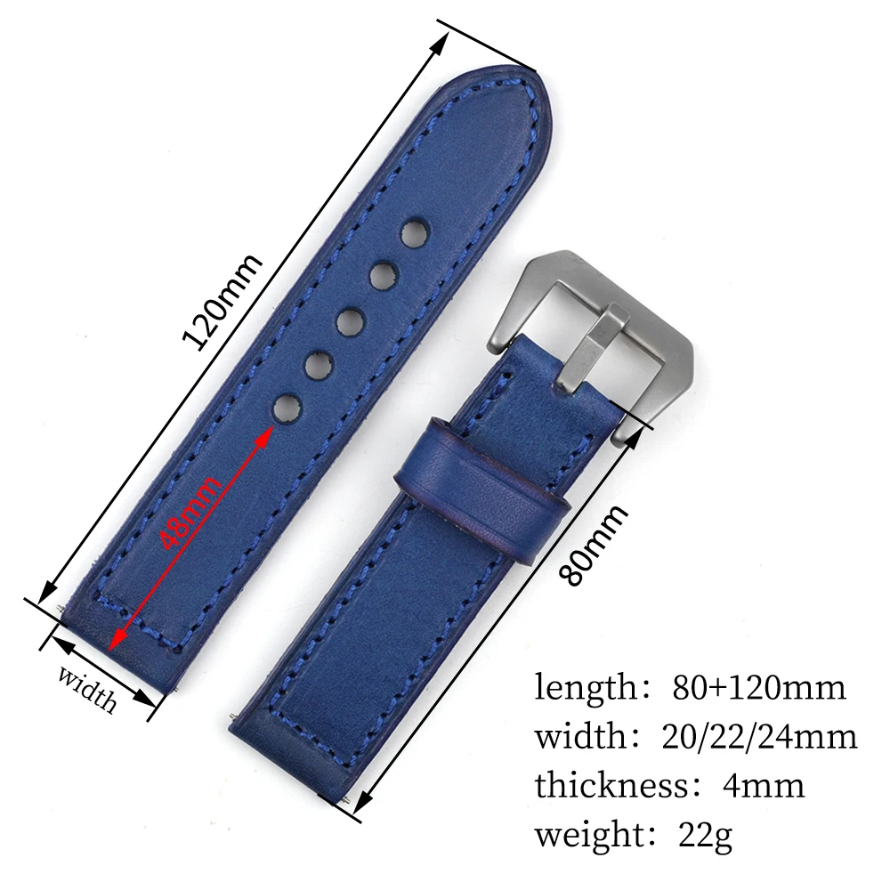 Onthelevel Vintage Genuine Leather Straps 20mm 22mm 24mm Handmade Stitching Replacement for Panerai Watch