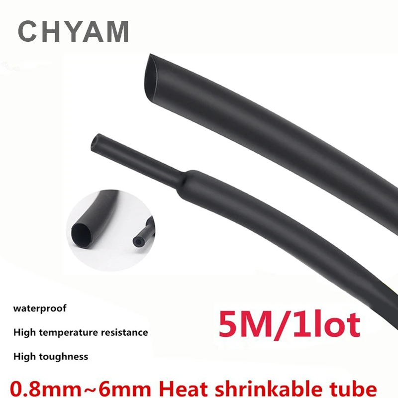 5 Meters/lot DIY Black 2:1 Cable Sleeve 1mm 1.5mm 2mm 2.5mm 3mm 3.5mm 4mm 5mm 6mm Heat Shrink Tubing Tube