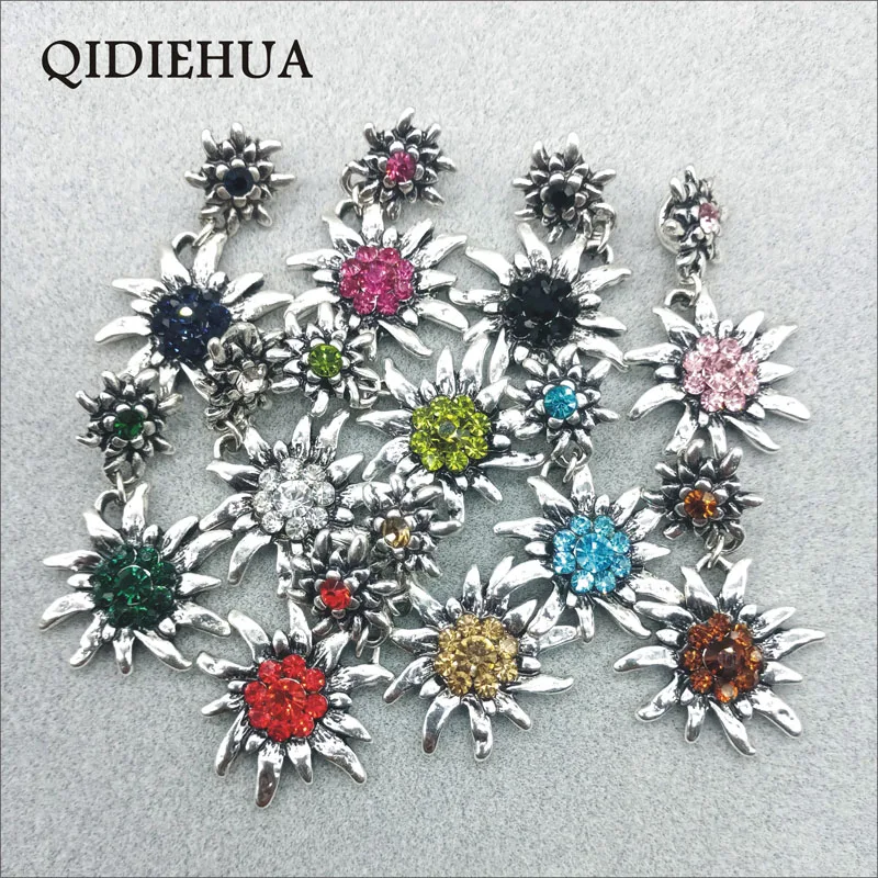 4pcs/Lot Vintage Flower Pendants Multicolor Edelweiss Charm Jewelry Findings for DIY Necklace Accessory