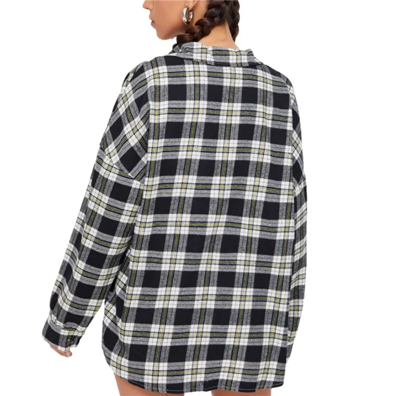 Plaid Shirts for Women Button Down Shacket Vintage y2k Shirt Coat Long Sleeve Lapel Oversized Casual Fall Jacket Tops Outwear