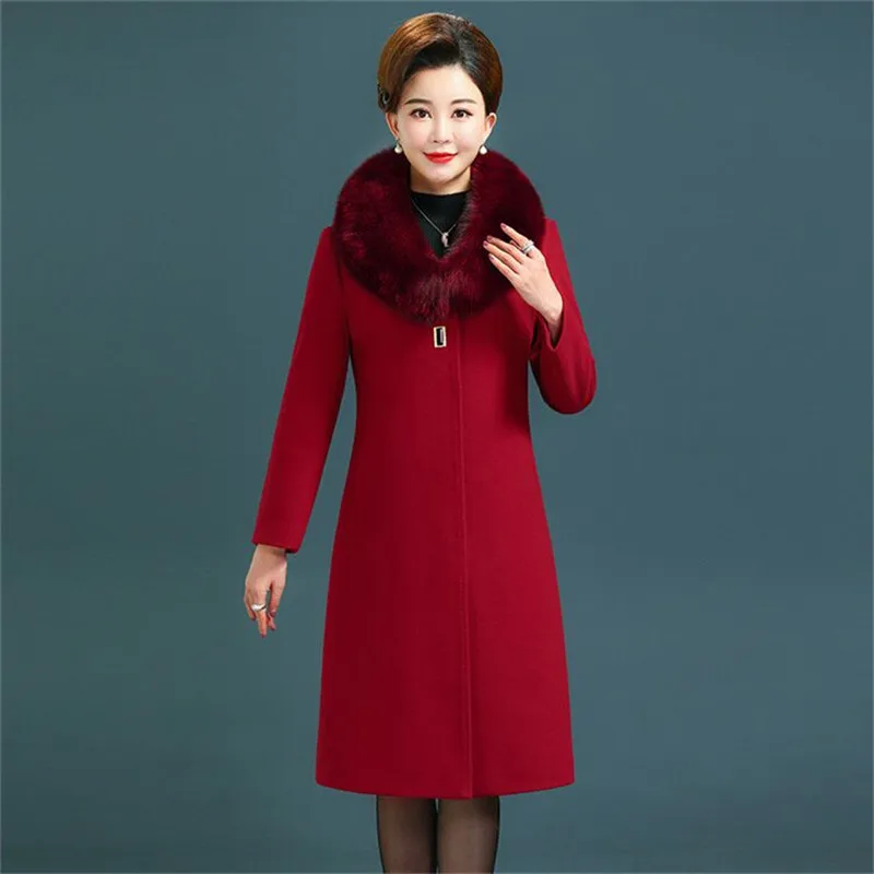 2023 Winter Jacket Women Coat Big Fur Collar Wool Coat Casual Female Long Coat Vintage Oversize Outwear Casaco Feminino P861