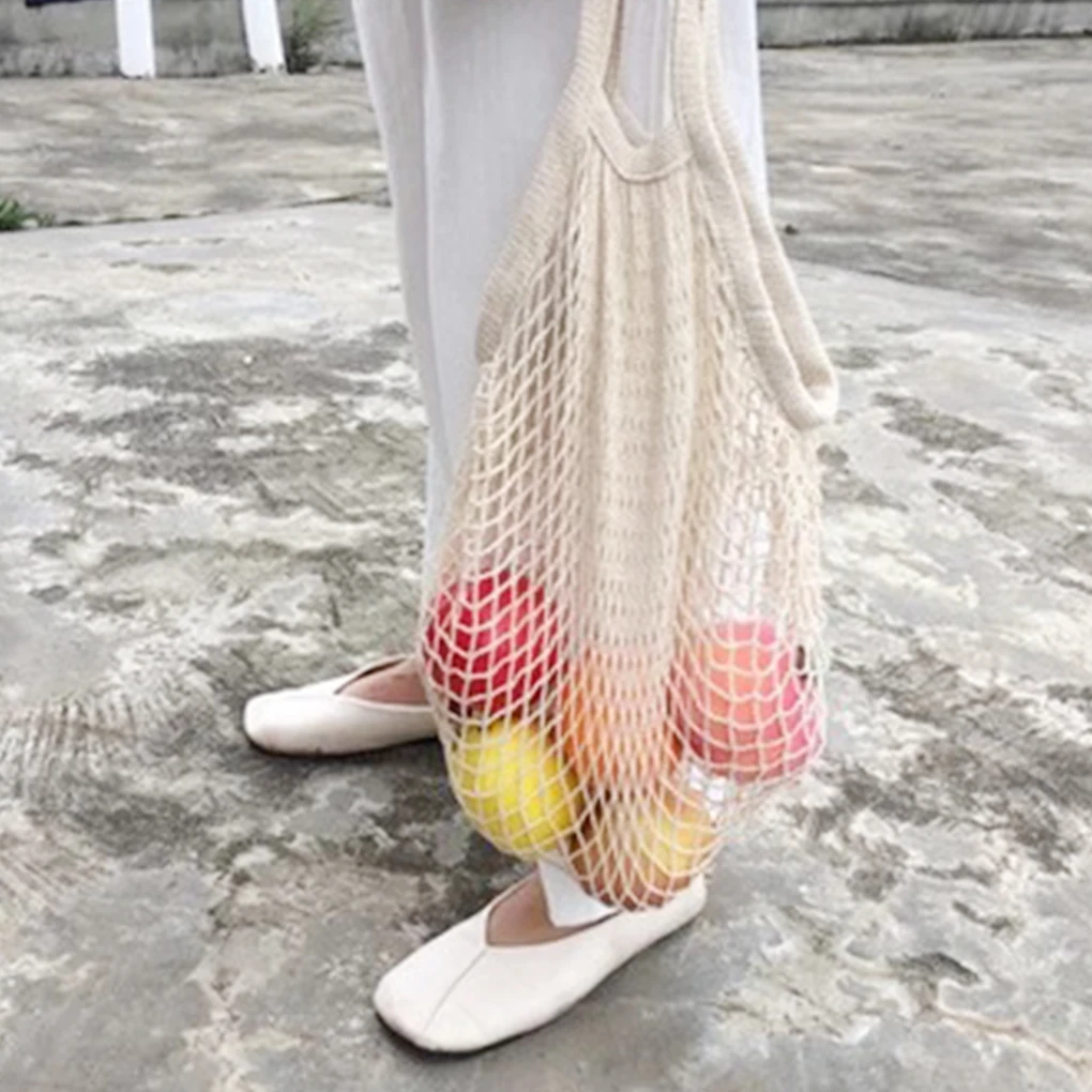 Portable Large Capacity Grocery Handbag Stretchable Organizer Cotton Mesh Shopping Bag Outdoor Camping Travel Storage Bags