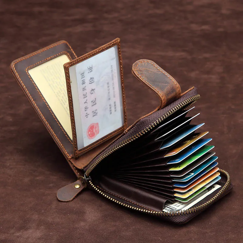 Luufan Men Credit Card Holder Genuine Leather Purse For Cards Case Short Wallet Hasp Credit ID Bank Card Holder Women Cardholder