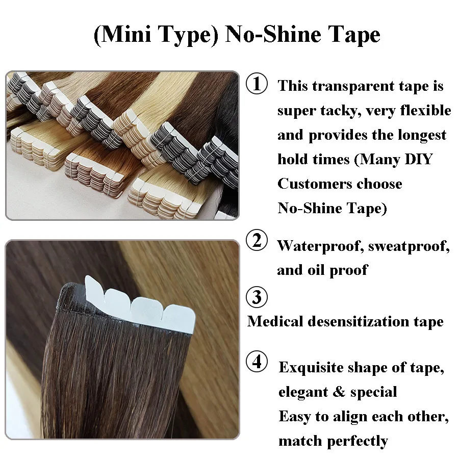 ShowCoco Mini Tape in Human Hair Extensions Virgin Remy Natural 2-3Years Double Sided Real Hair Skin Weft Balayage Tape on Hair