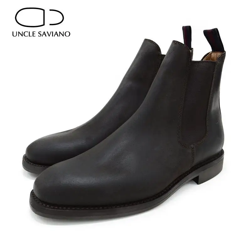 

Uncle Saviano Men's Chelsea Black Boots Shoes Winter Office Work Boots Fashion Designer Add Velvet Boots Shoes Men Original