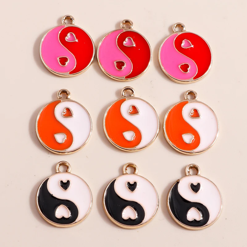 10pcs Enamel Heart Yin and Yang Charms Love Kongfu Tai Chi Charms Pendants for Bracelets Necklace DIY Jewelry Making Accessories