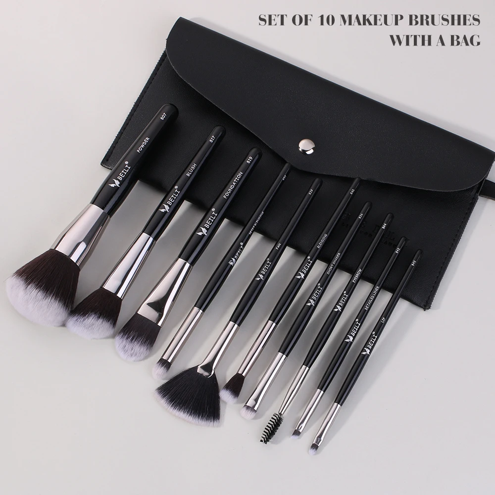 BEILI Black 10 pcs Professional Makeup Brushes Set Synthetic Hair Foundation Powder Blushes Eyeshadow Eyebrow Make up Brush